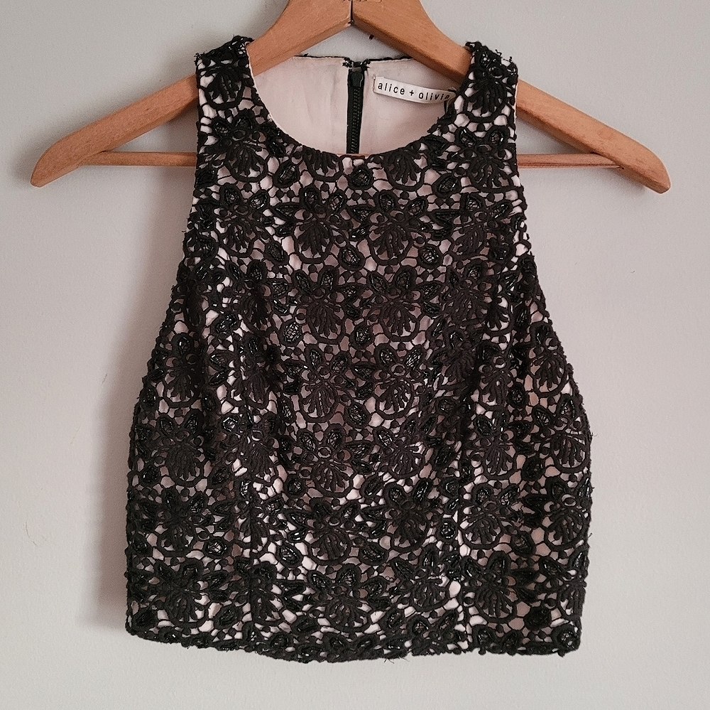 ALICE + OLIVIA Beaded Cropped Top